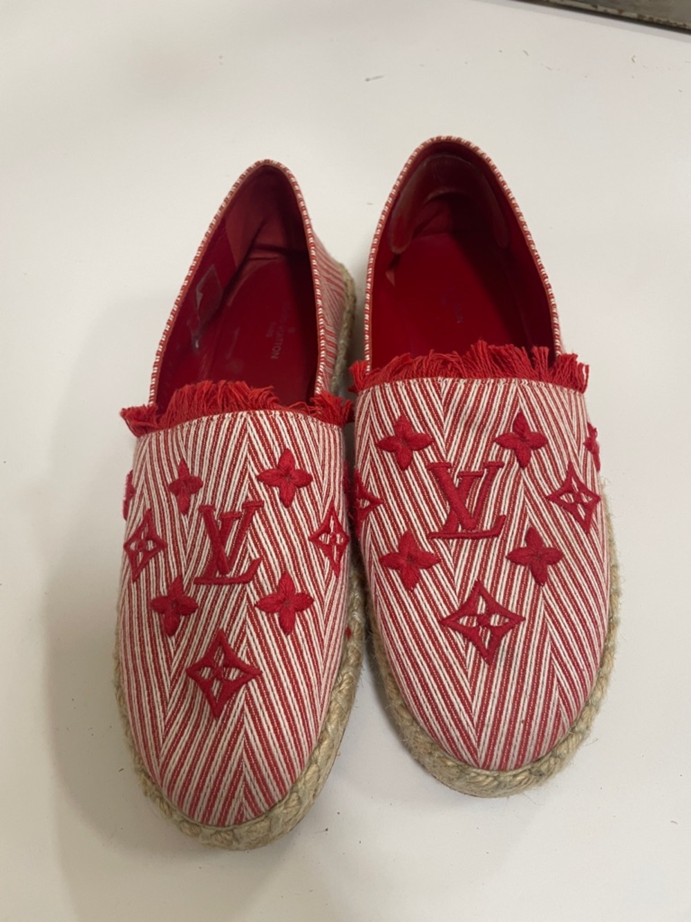 Louis Vuitton Red Monogram Striped Espadrille Flats